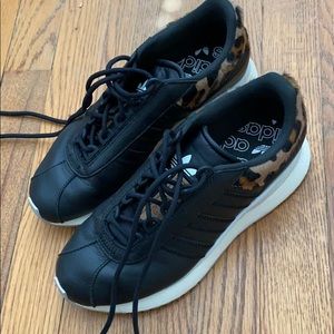 Adidas Black Leather Sneaker with Animal Print